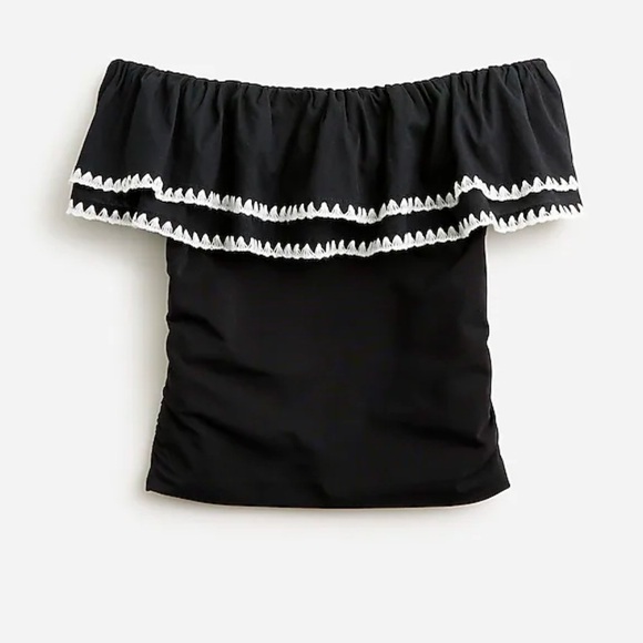 NWT! J.Crew Off-the-shoulder ruffle top in stretch cotton blend. Small #CA833 - Picture 1 of 4